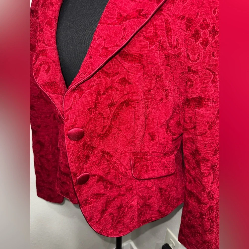 Nine & Co Red Baroque Jacquard Blazer Whimsy Goth Dark Academia Luxe-Sz‎ 14